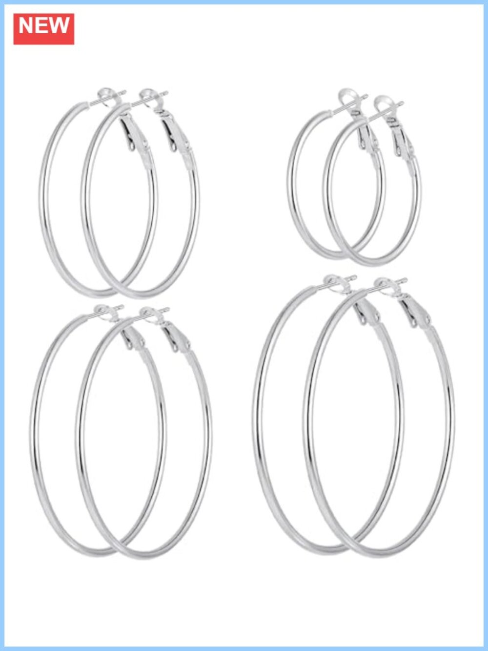 Stainless Steel Hoop Earrings Set Hypoallergenic Silver Plated